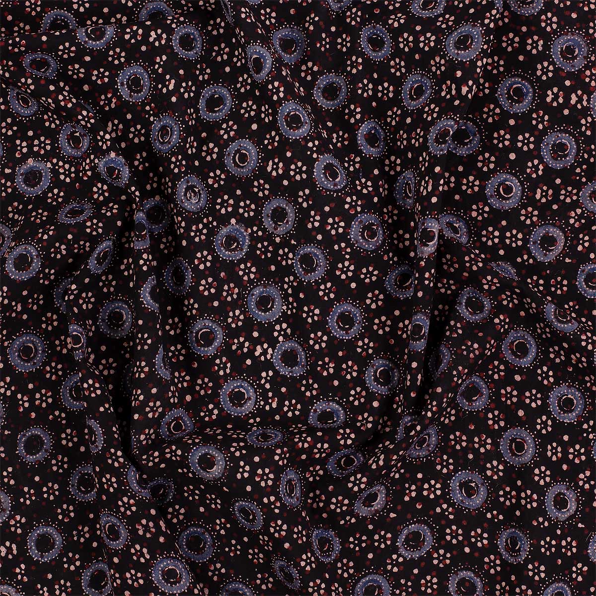 AJRAKH FLOWER Fabric 105 cm, brown/blue