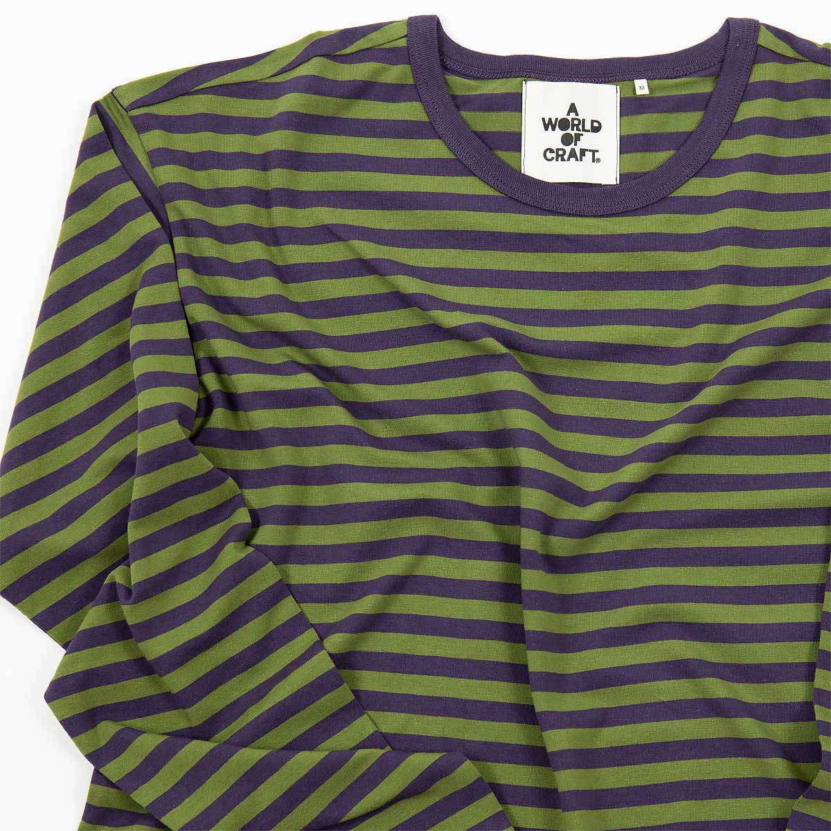 Randig långärmad T-shirt i ekologisk bomull - Dam i färgen olivgrön och aubergine