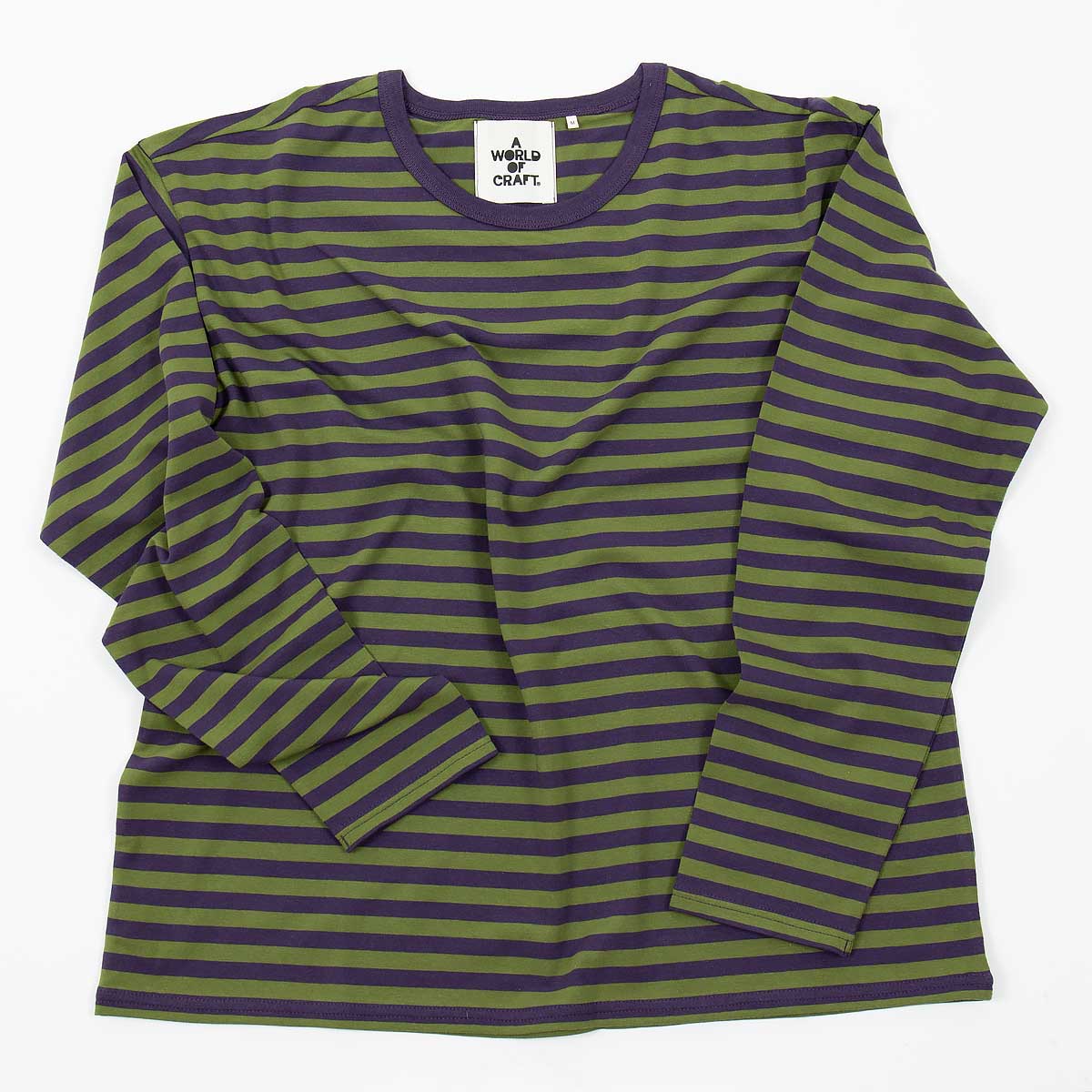 Randig långärmad T-shirt i ekologisk bomull - Dam i färgen olivgrön och aubergine