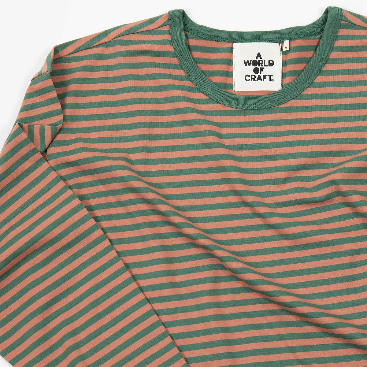 Randig långärmad T-shirt i ekologisk bomull - Dam i färgen grön och aprikos