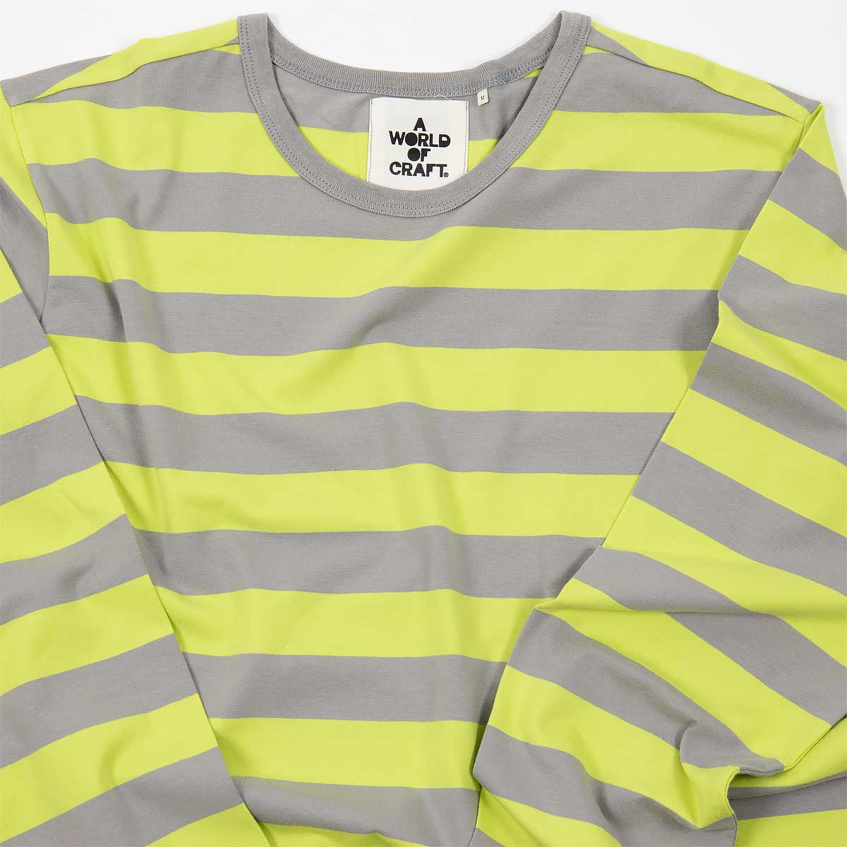 Randig långärmad T-shirt i ekologisk bomull - Dam i färgen limegul och grå