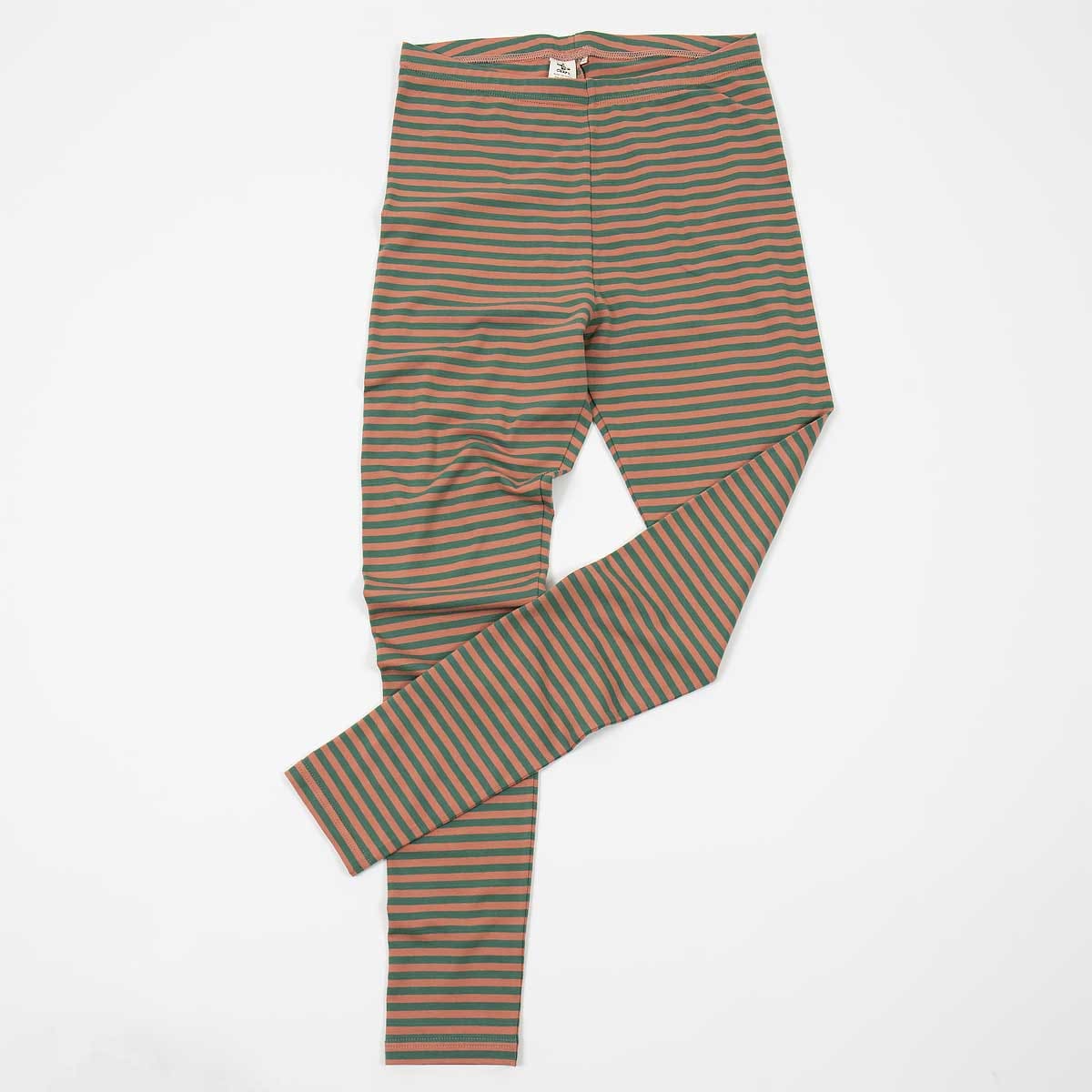 Randiga leggings i ekologisk bomull, i färgen grönt och aprikos