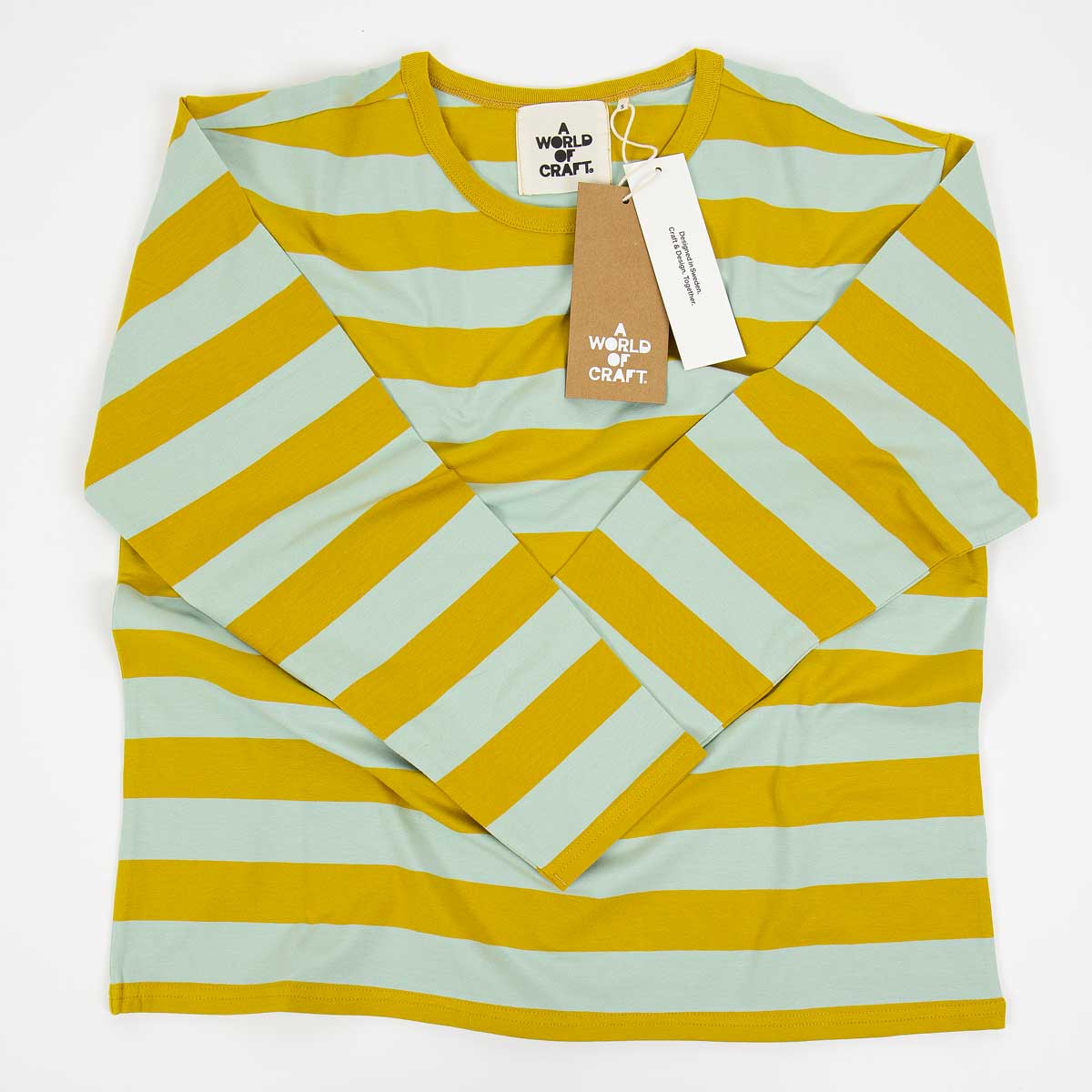 AWOC Woman T-shirt, long sleeve, mustard/turquoise
