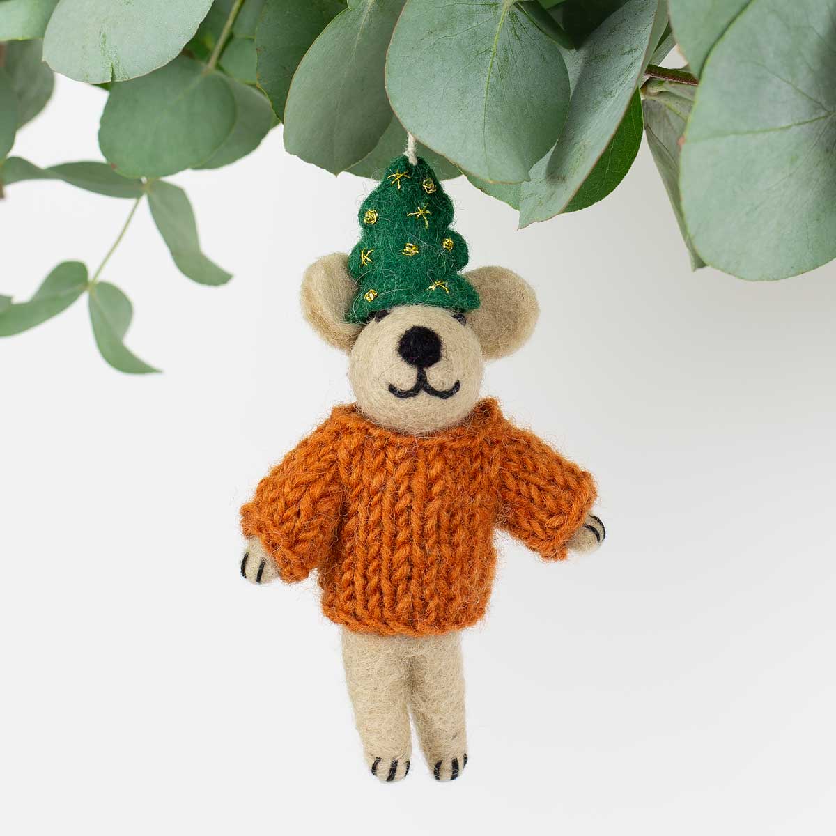 BEAR W CHRISTMAS TREE HAT Julhänge