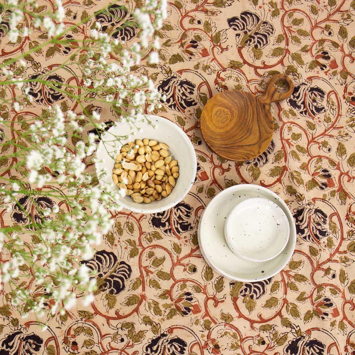 BLACK POPPY Tablecloth, beige/black