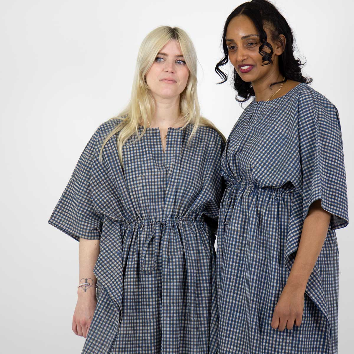 BLUE CHECK Kaftan, indigo