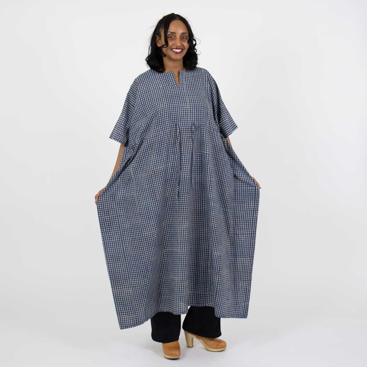BLUE CHECK Kaftan, indigo