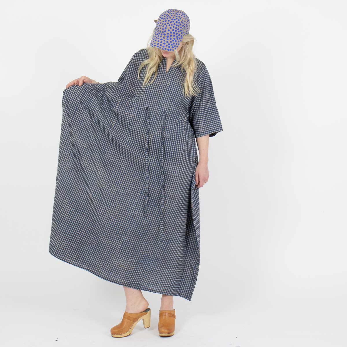 BLUE CHECK Kaftan, indigo