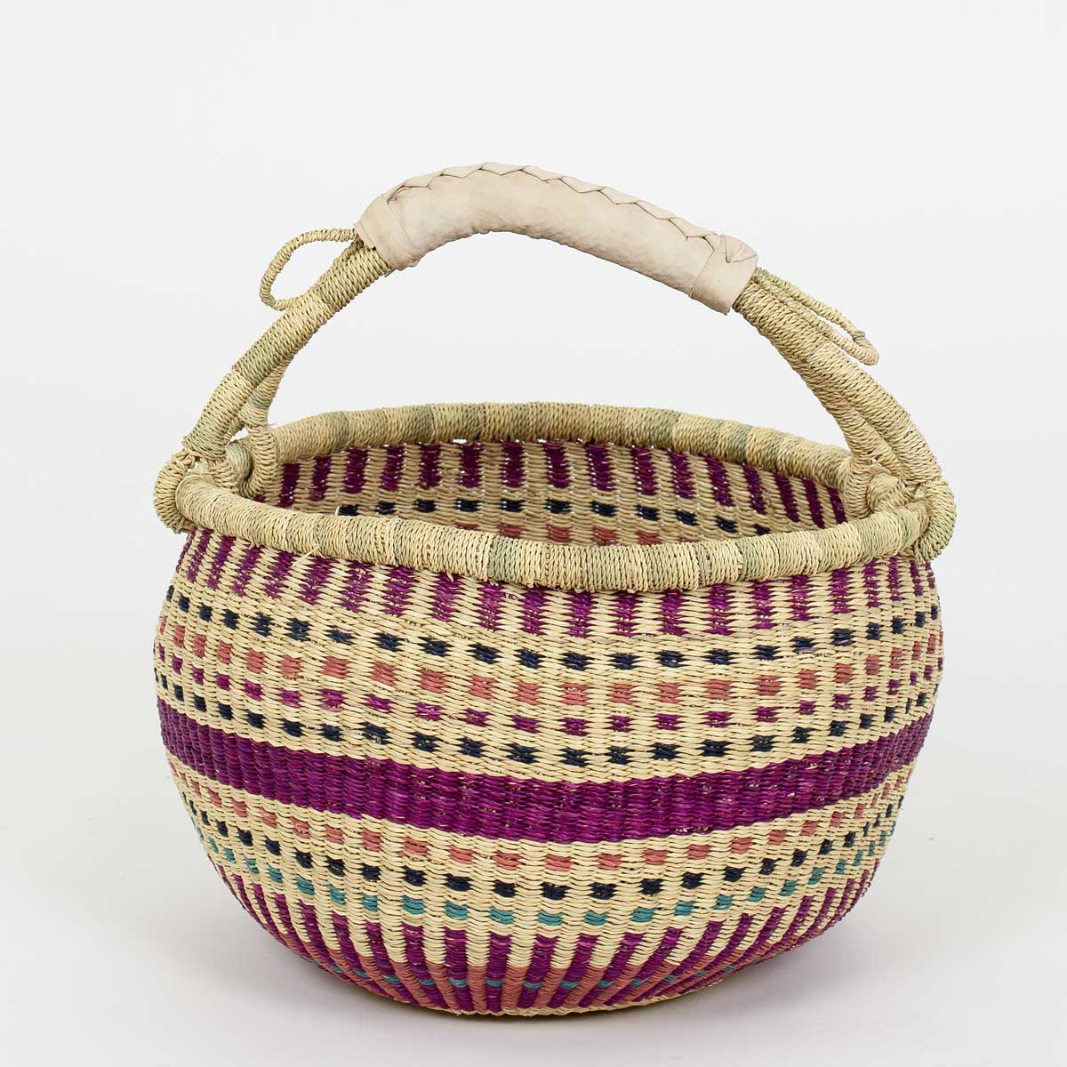 Bolga picknickkorg i natur och rosa - Fair Trade från Ghana