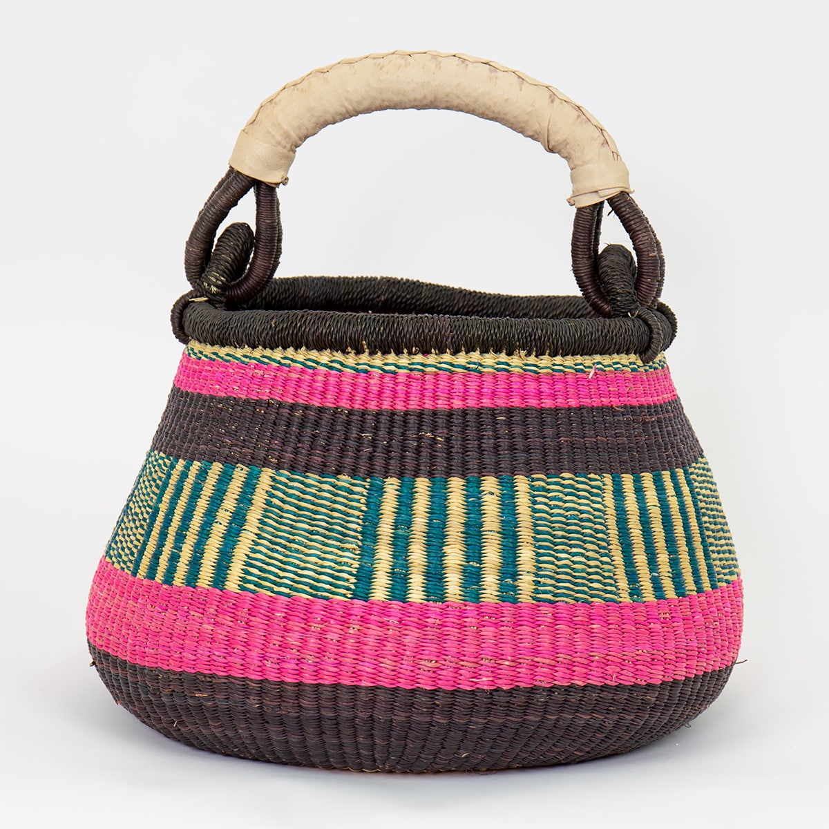 BOLGA POT Basket, Brown/turquoise/pink