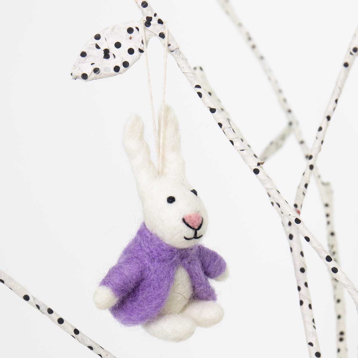 BUNNY WITH COAT Easter ornament, lilac