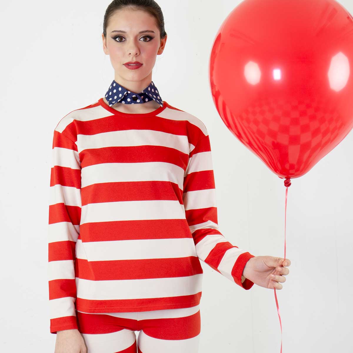 AWOC Woman T-shirt, long sleeve, red/cremewhite