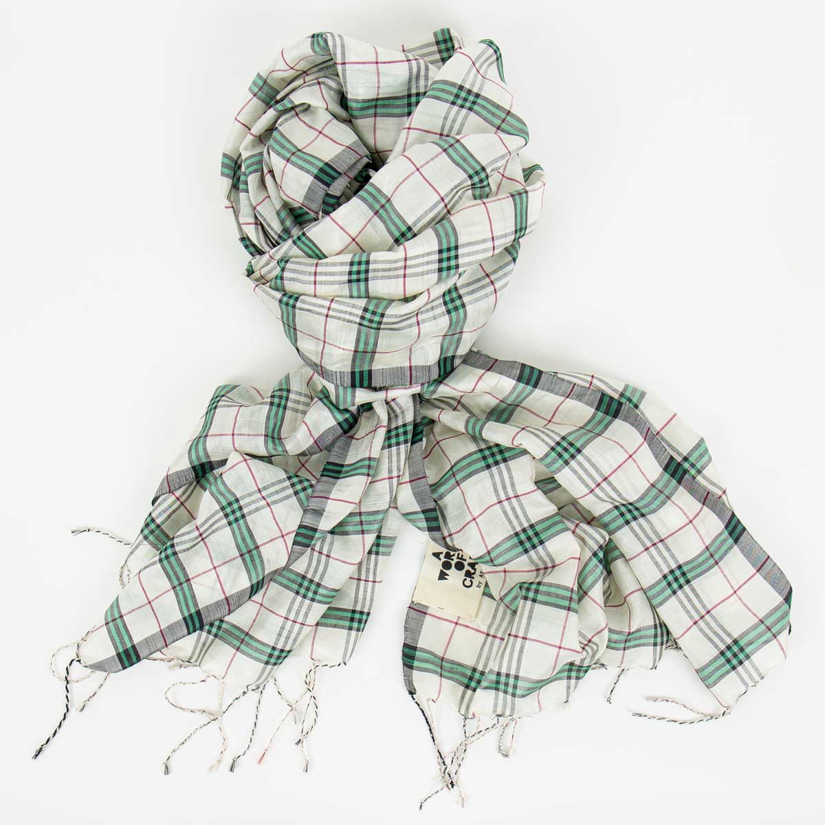 CHECK Silk scarf, white/green