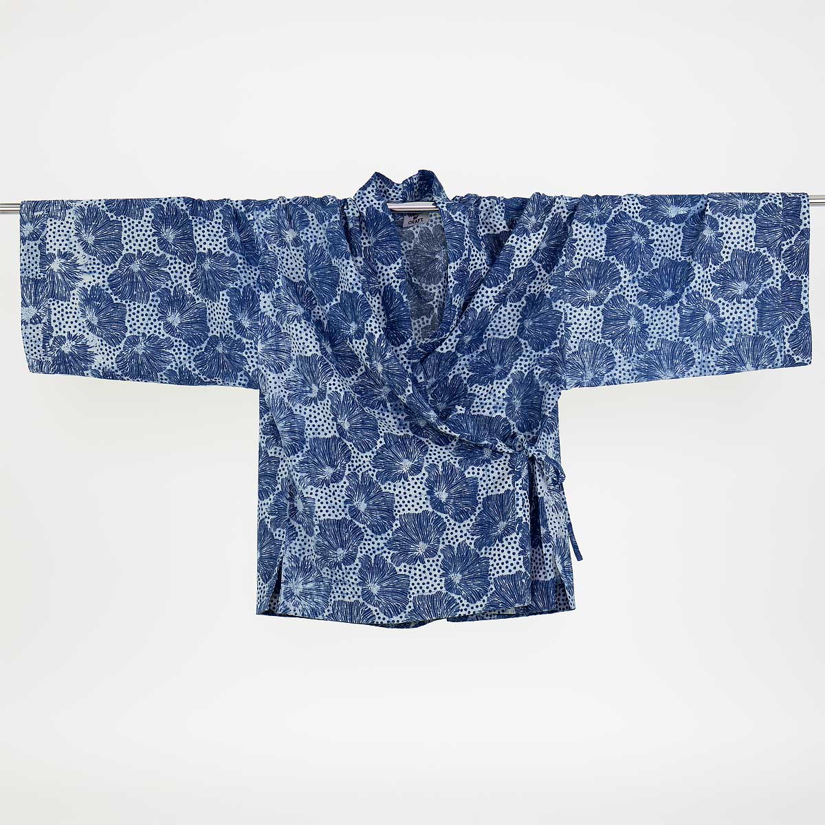 kort kimono med rutigt mönster, i blått - Fair Trade
