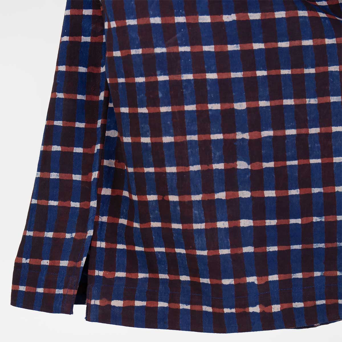 kort kimono med rutigt mönster, i blått och rött - Fair Trade