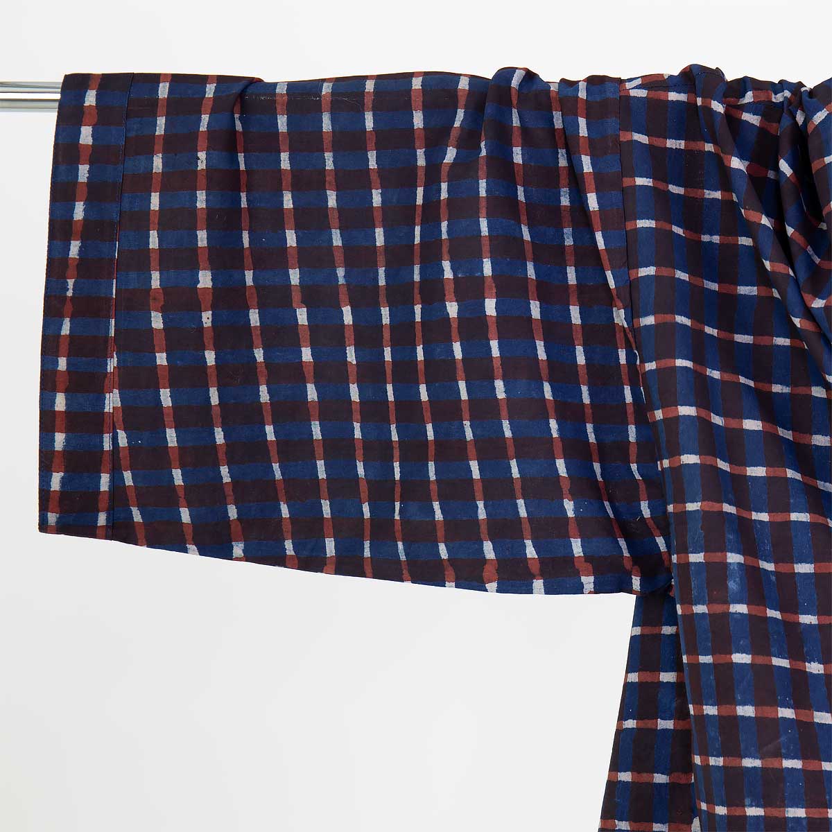 kort kimono med rutigt mönster, i blått och rött - Fair Trade