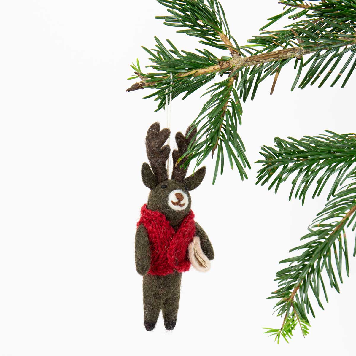 DEER W RED VEST Ornament