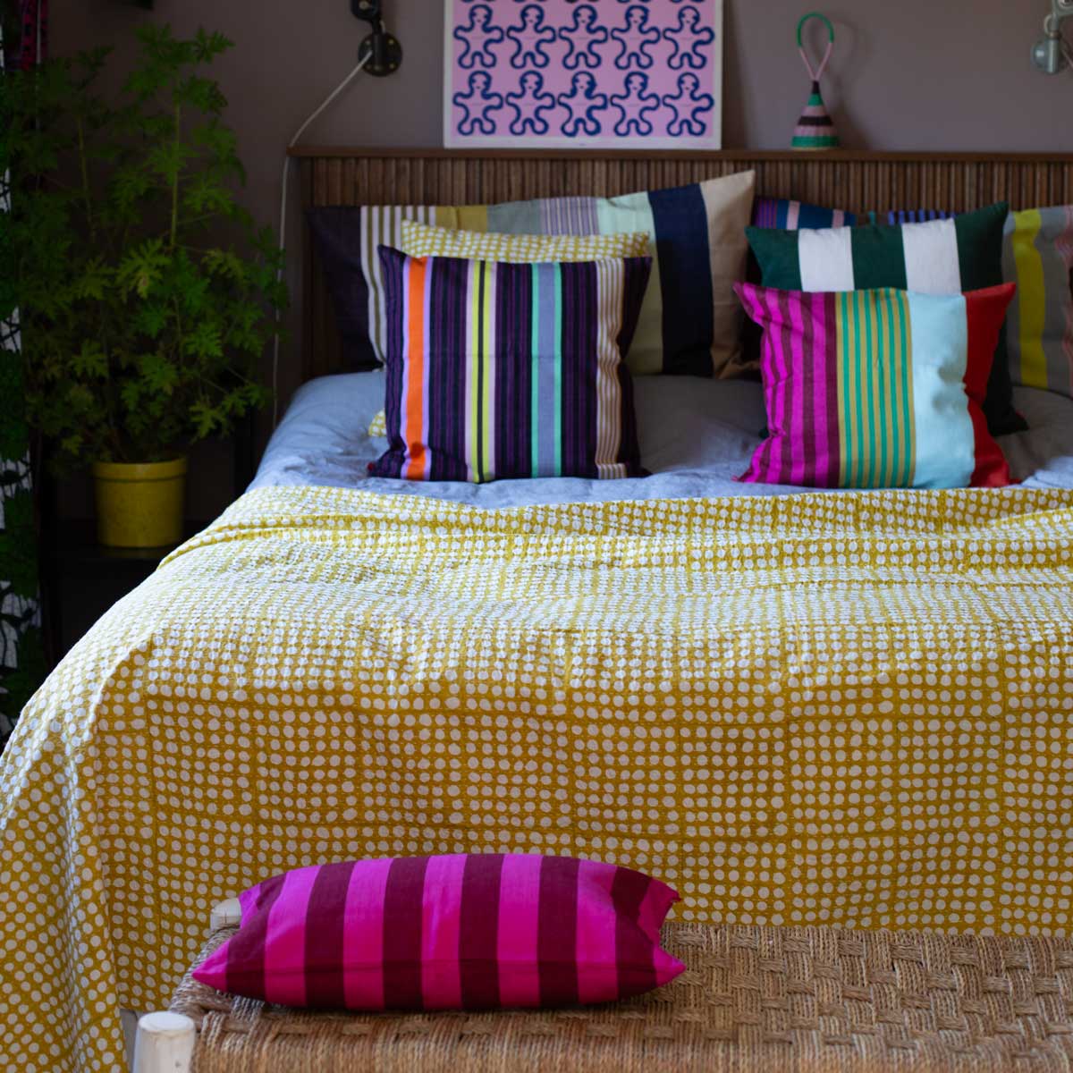 DOTS Överkast 250x270, gul/offwhite