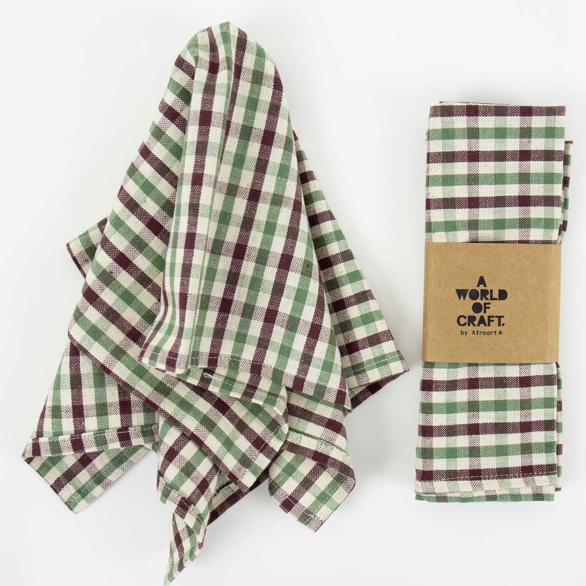 ECO BUFFALO Napkins 2-p, white/green/wine