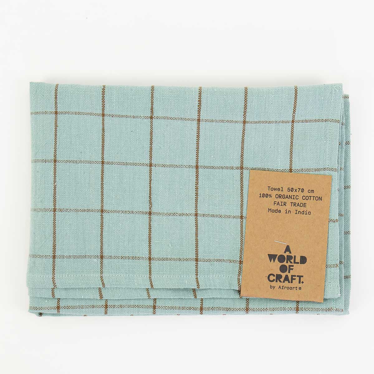 ECO GRID Handduk, turkos/brun
