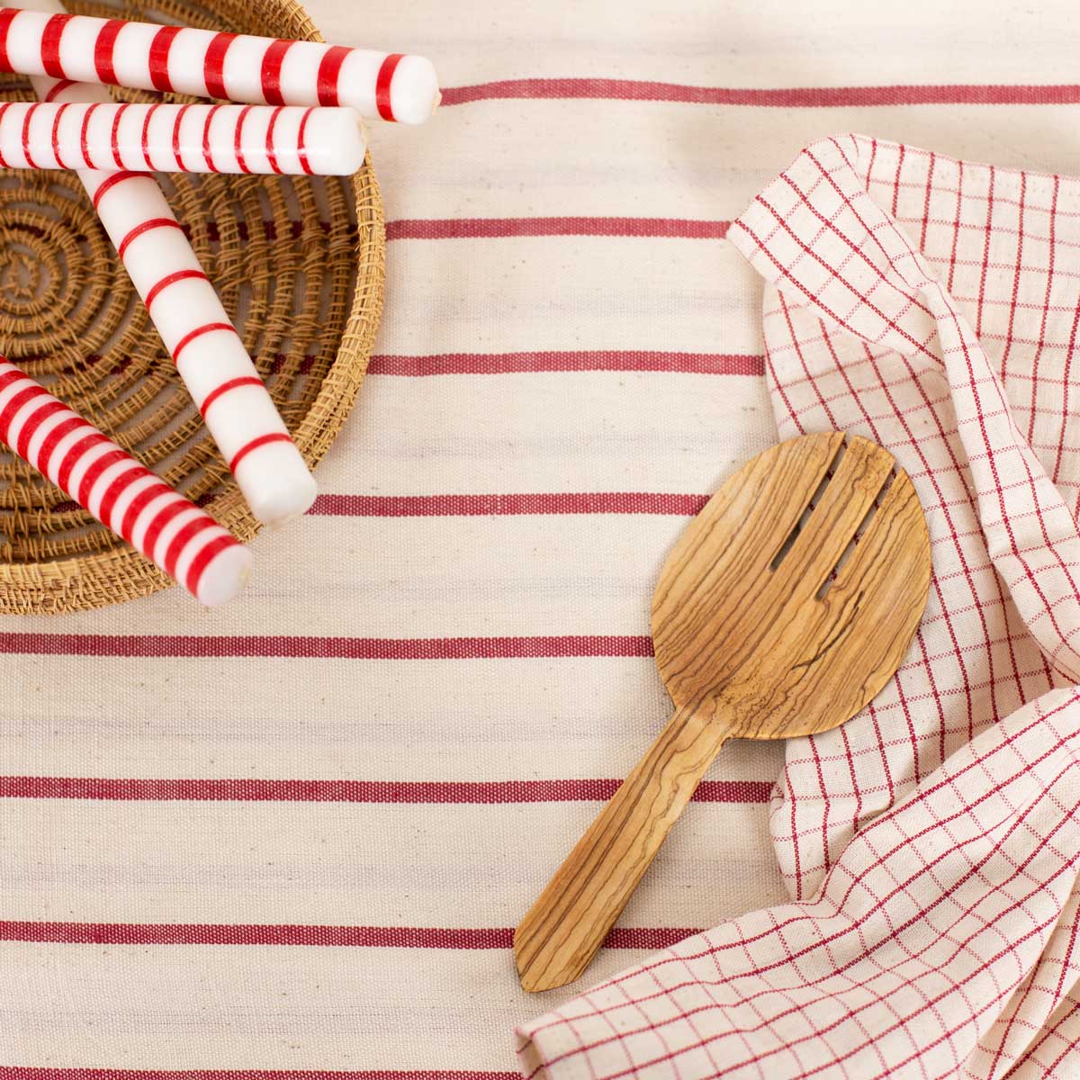 ECO WIDESTRIPE Tablecloth 140x250, white/red