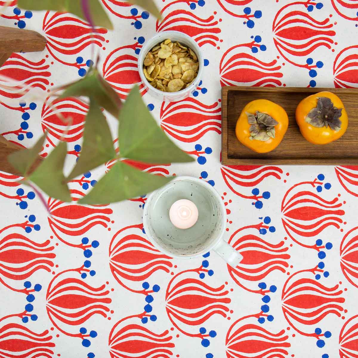 FLOWER Tablecloth, red/blue