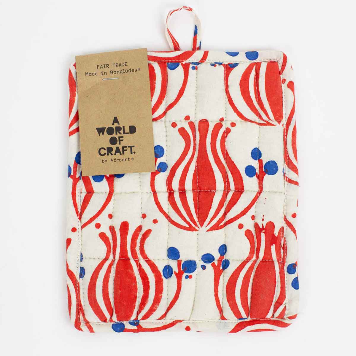 FLOWER Potholder, red/blue