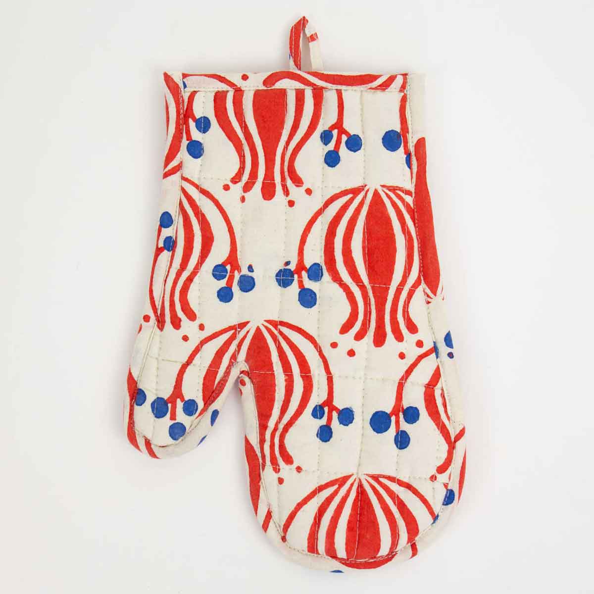 FLOWER Oven glove, red/blue