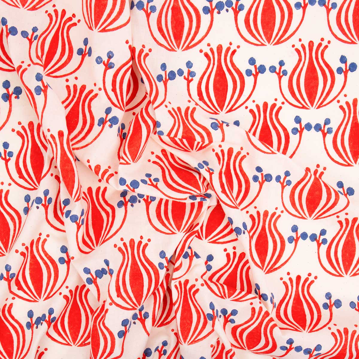 FLOWER Fabric, red/blue