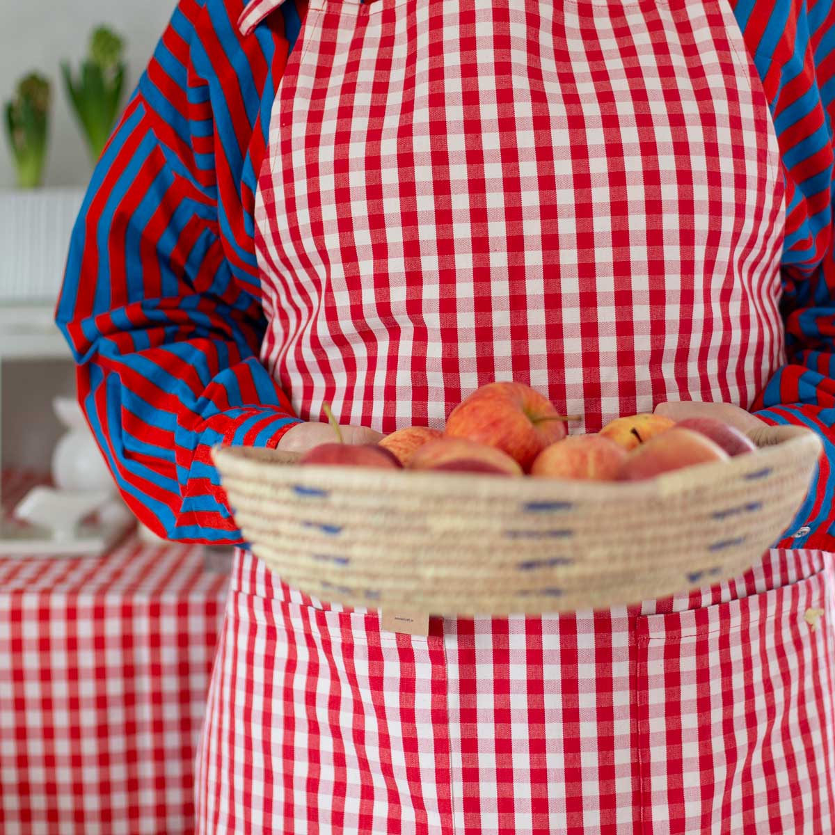 MARIA Förkläde, röd/natur