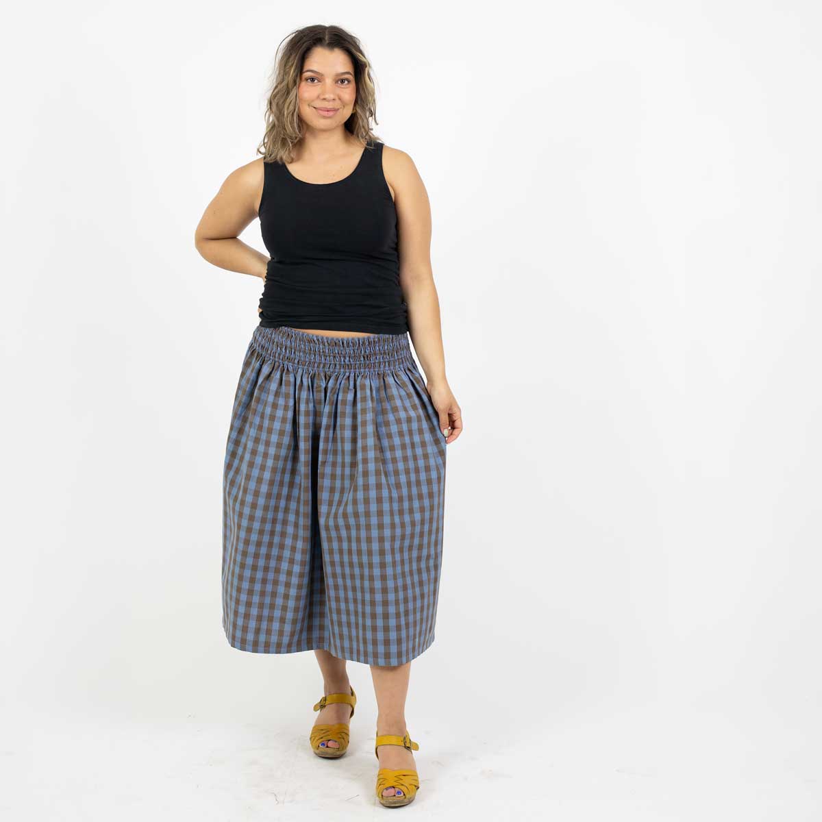 GISELA Kjol, blå/brun, one size