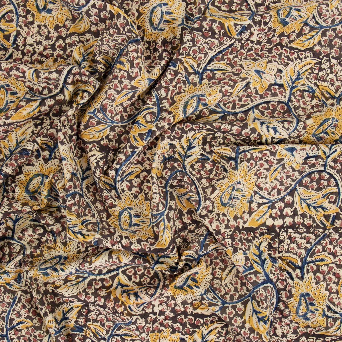 KALAMKARI Passiflora Fabric, brown/yellow