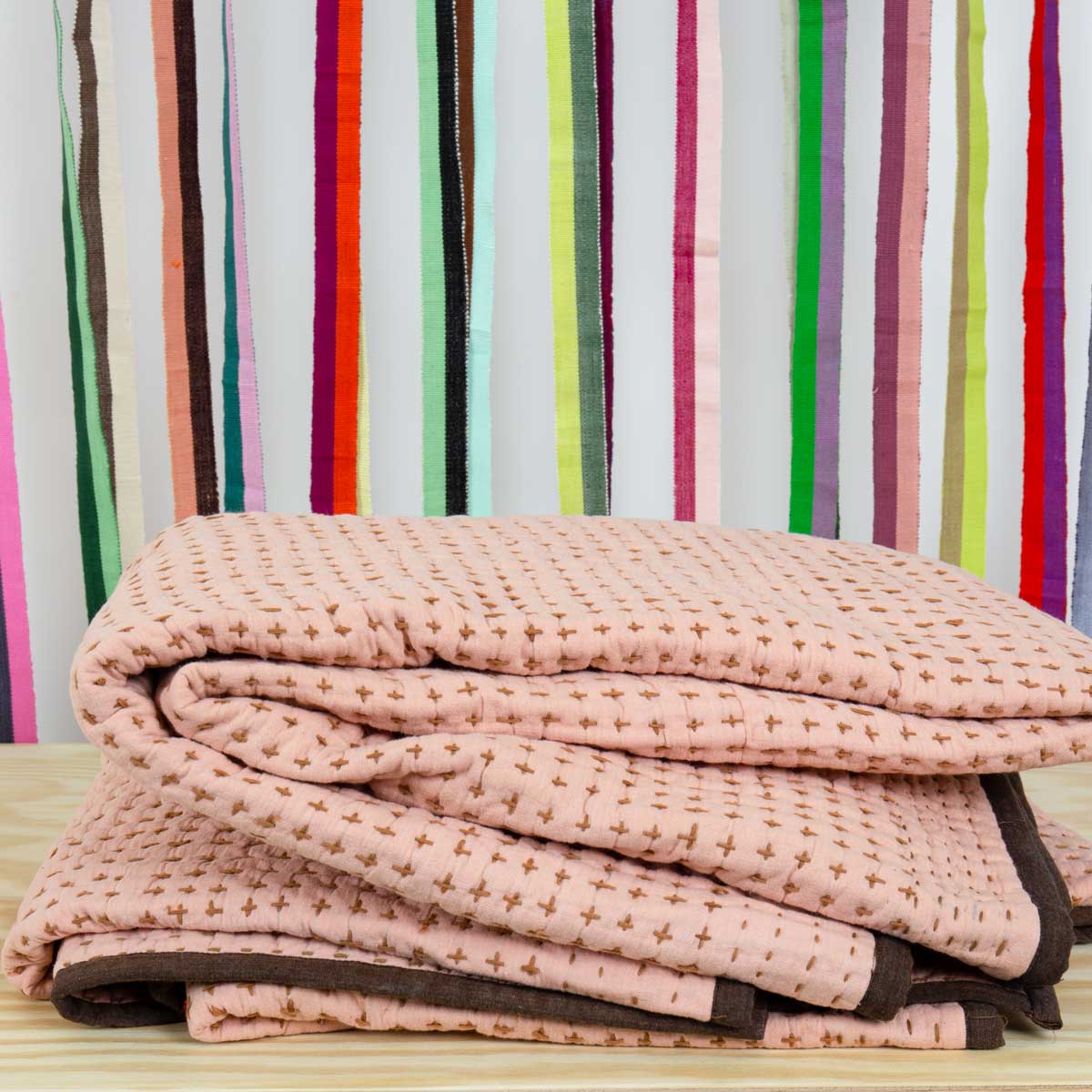 LITTLE CROSS Bedcover 160x250, pink/brown