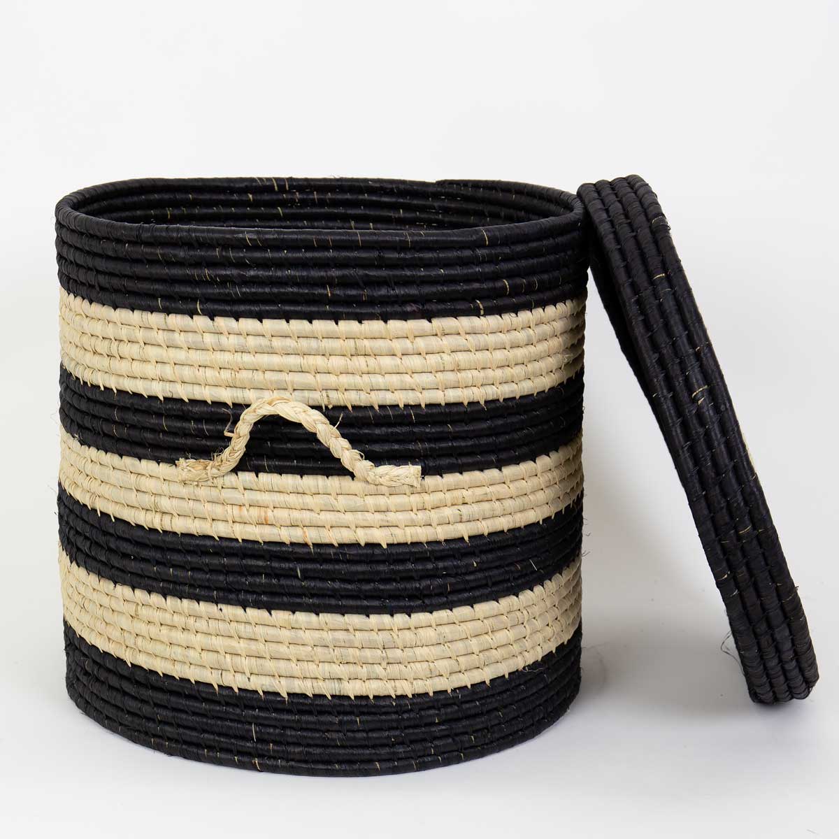 MADAGASKAR STRIPED Tvättkorg, L, svart/natur