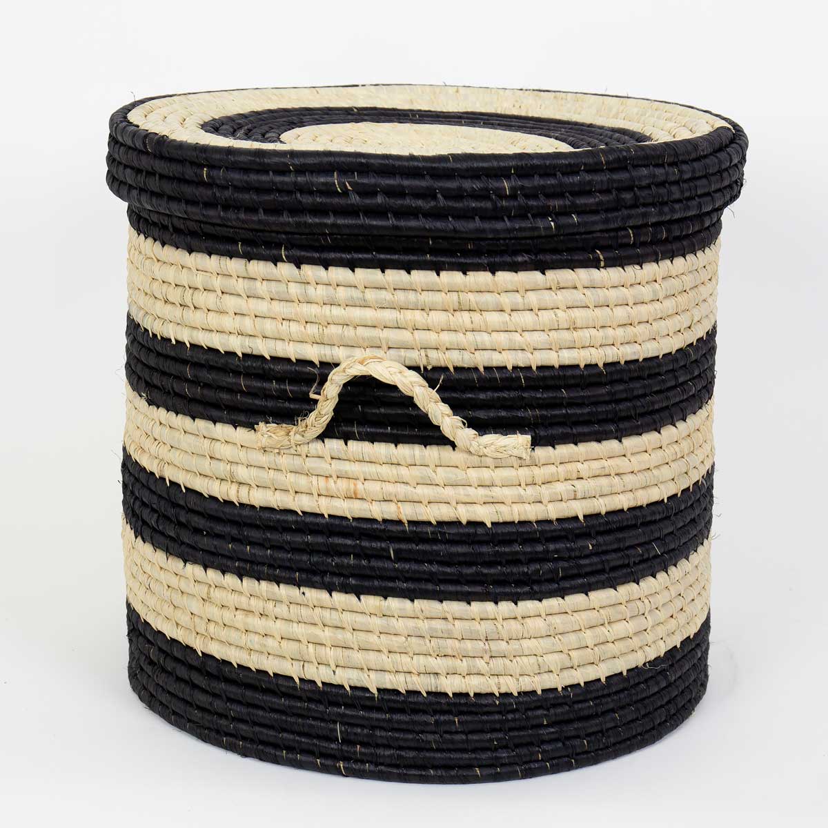 MADAGASKAR STRIPED Tvättkorg, L, svart/natur