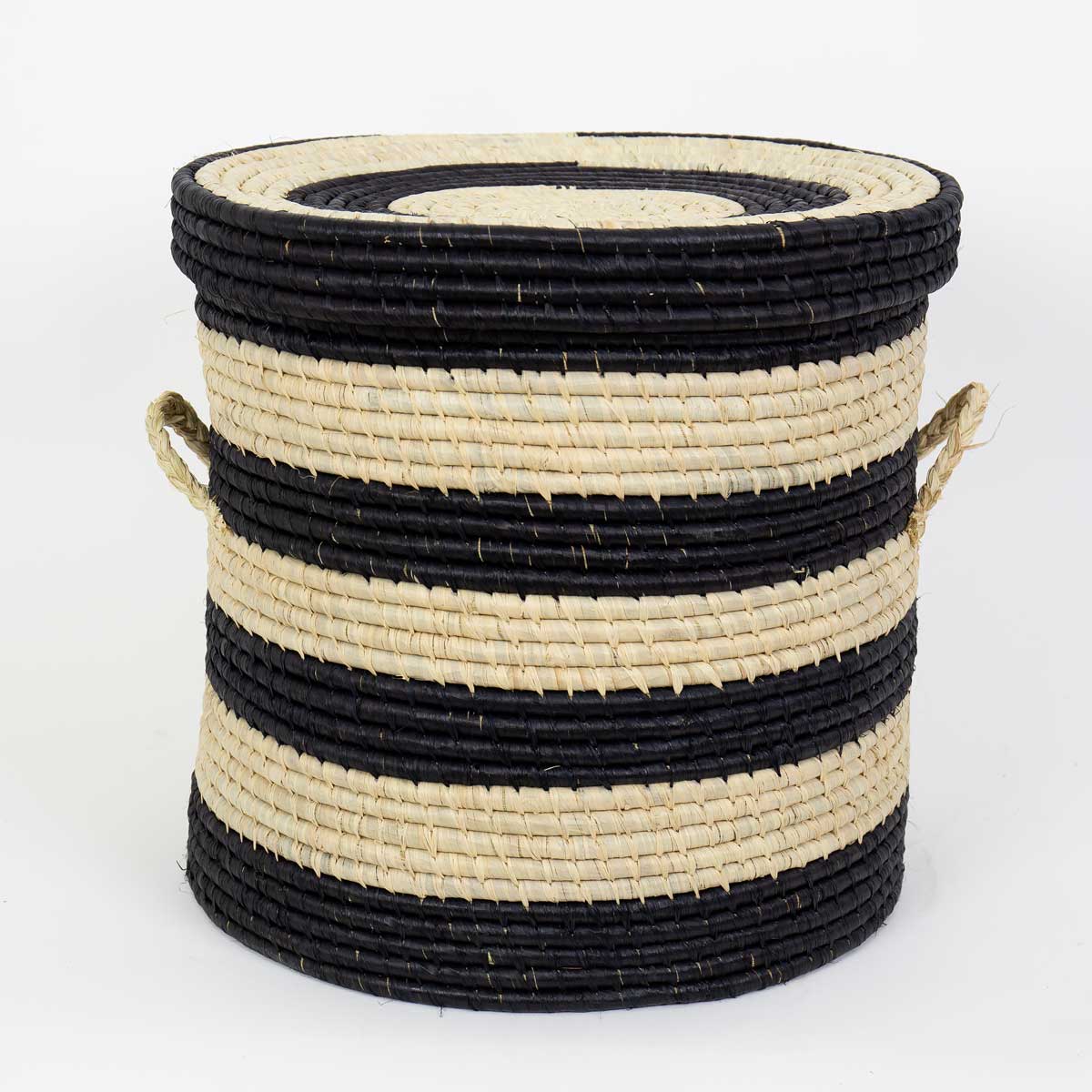 MADAGASKAR STRIPED Tvättkorg, L, svart/natur