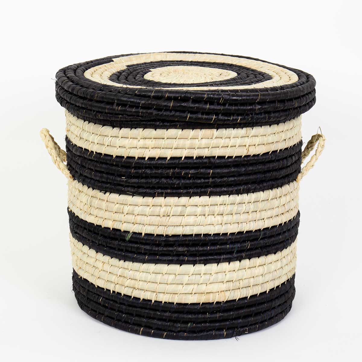 MADAGASKAR STRIPED Tvättkorg, M, svart/natur