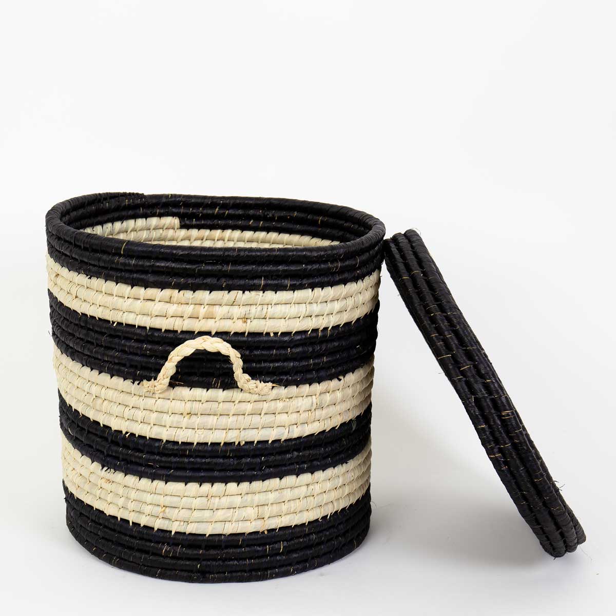 MADAGASKAR STRIPED Tvättkorg, M, svart/natur