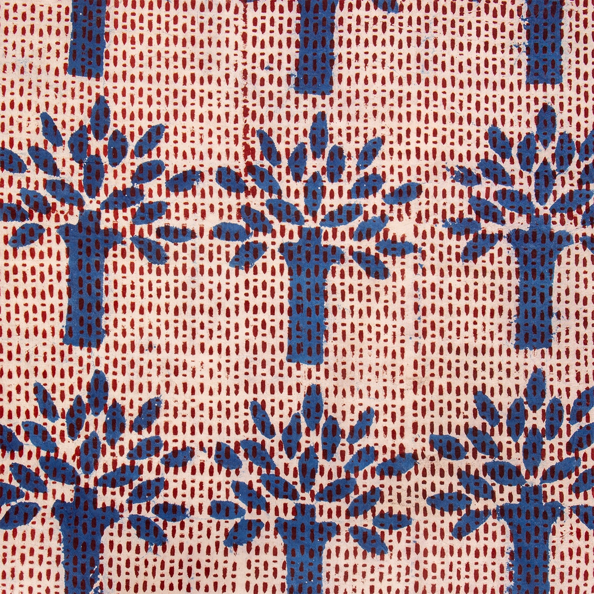 NATURAL Blue tree Fabric, indigo/red