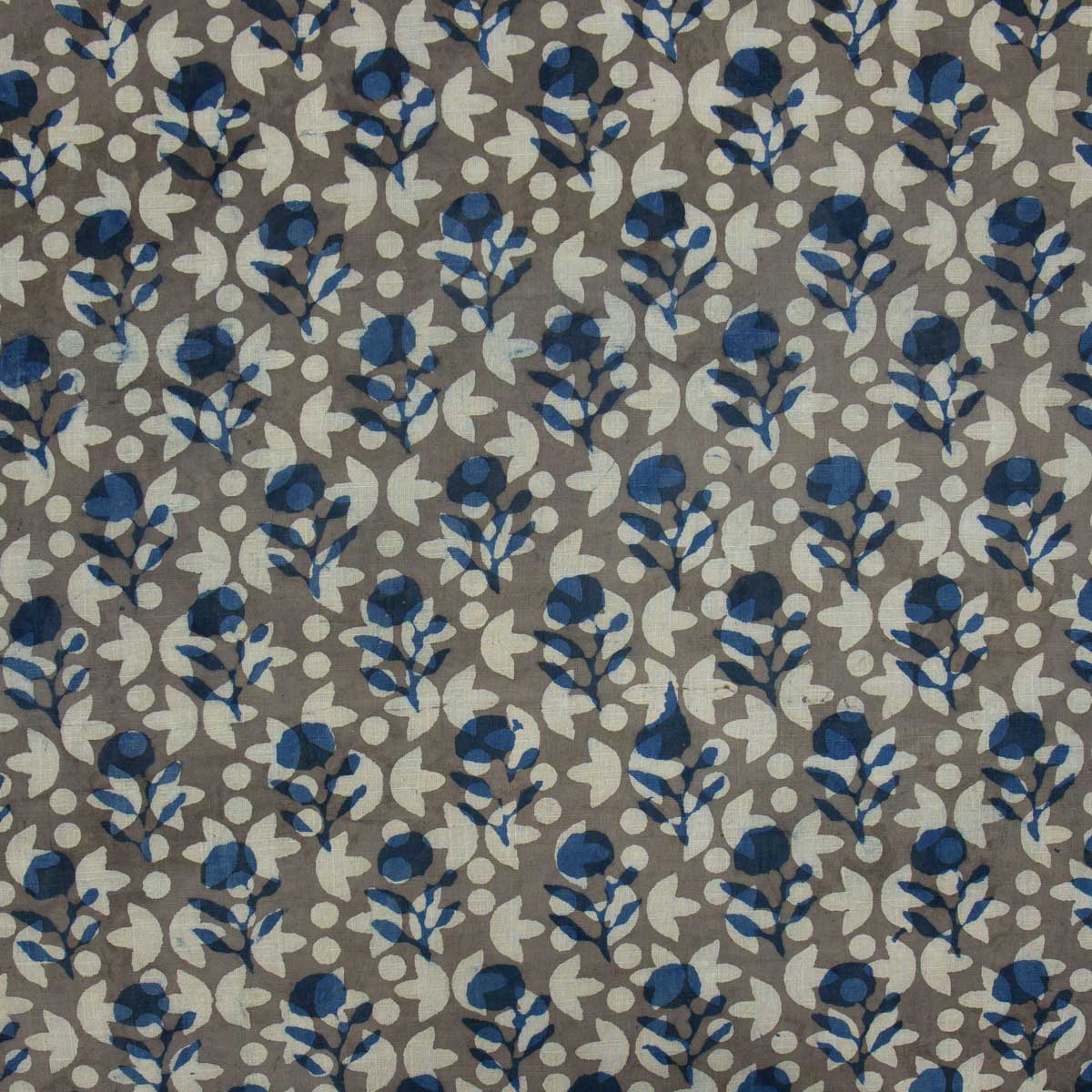 NATURAL Little Flower Fabric, grey/blue