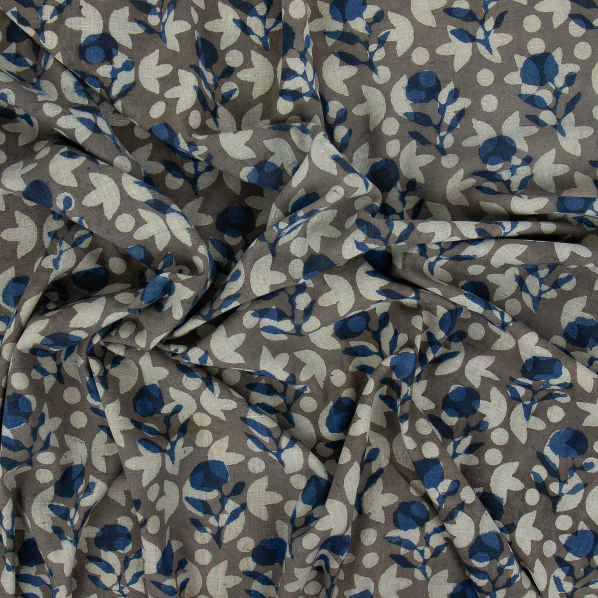 NATURAL Little Flower Fabric, grey/blue