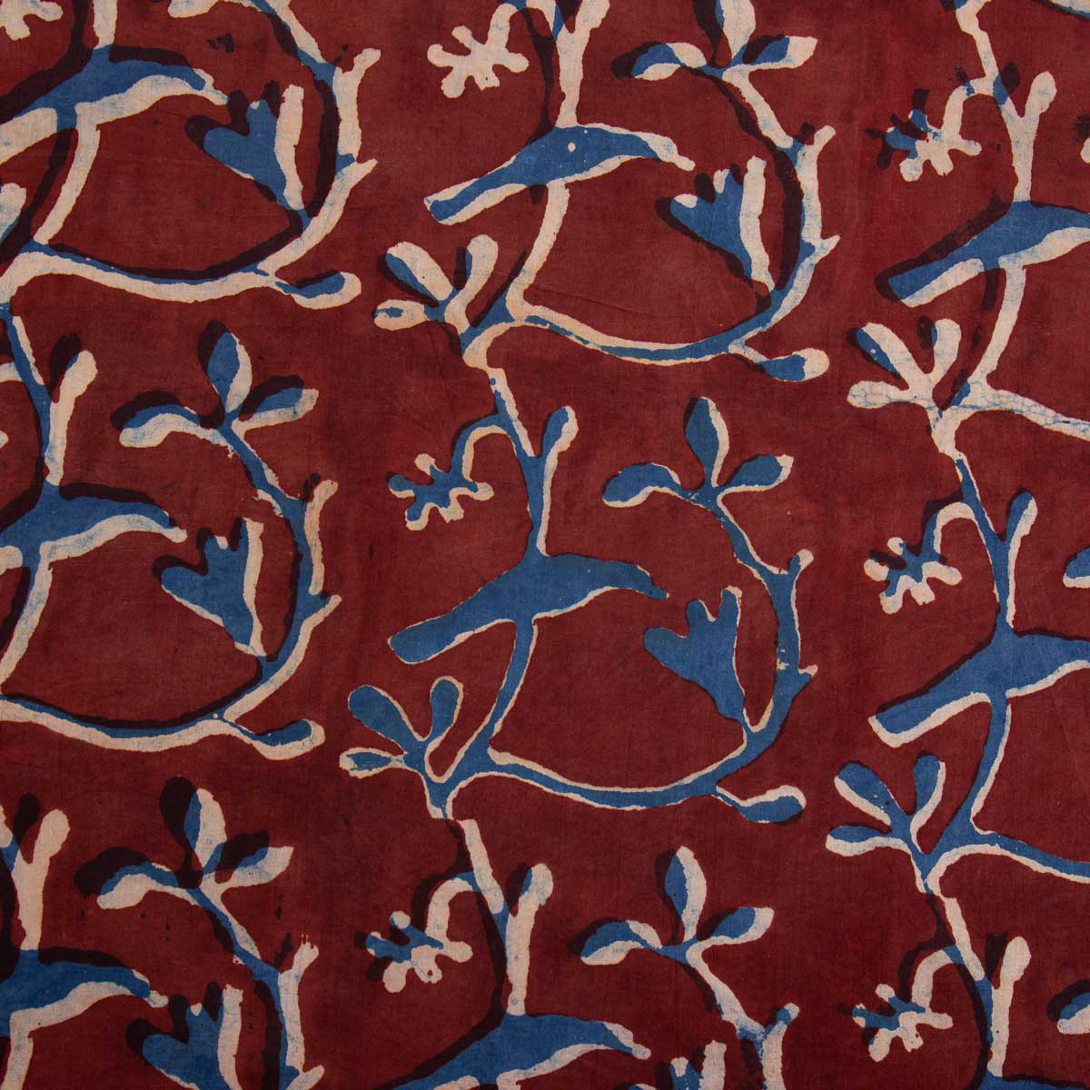 NATURAL BIRDBRANCH Fabric, red/blue