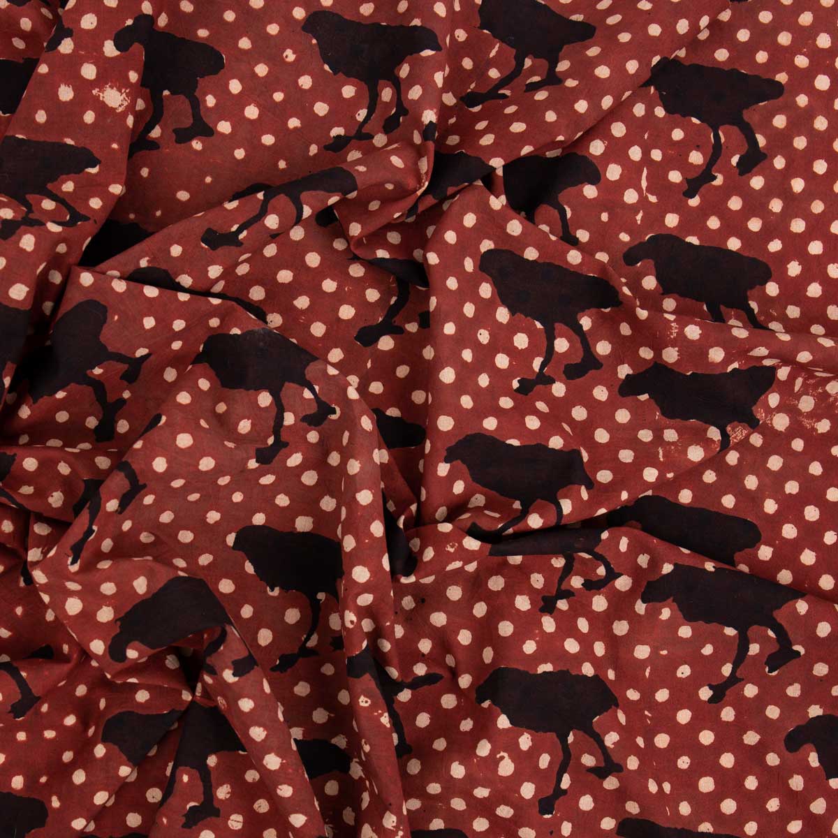 NATURAL BIRDDOT Fabric, red/black