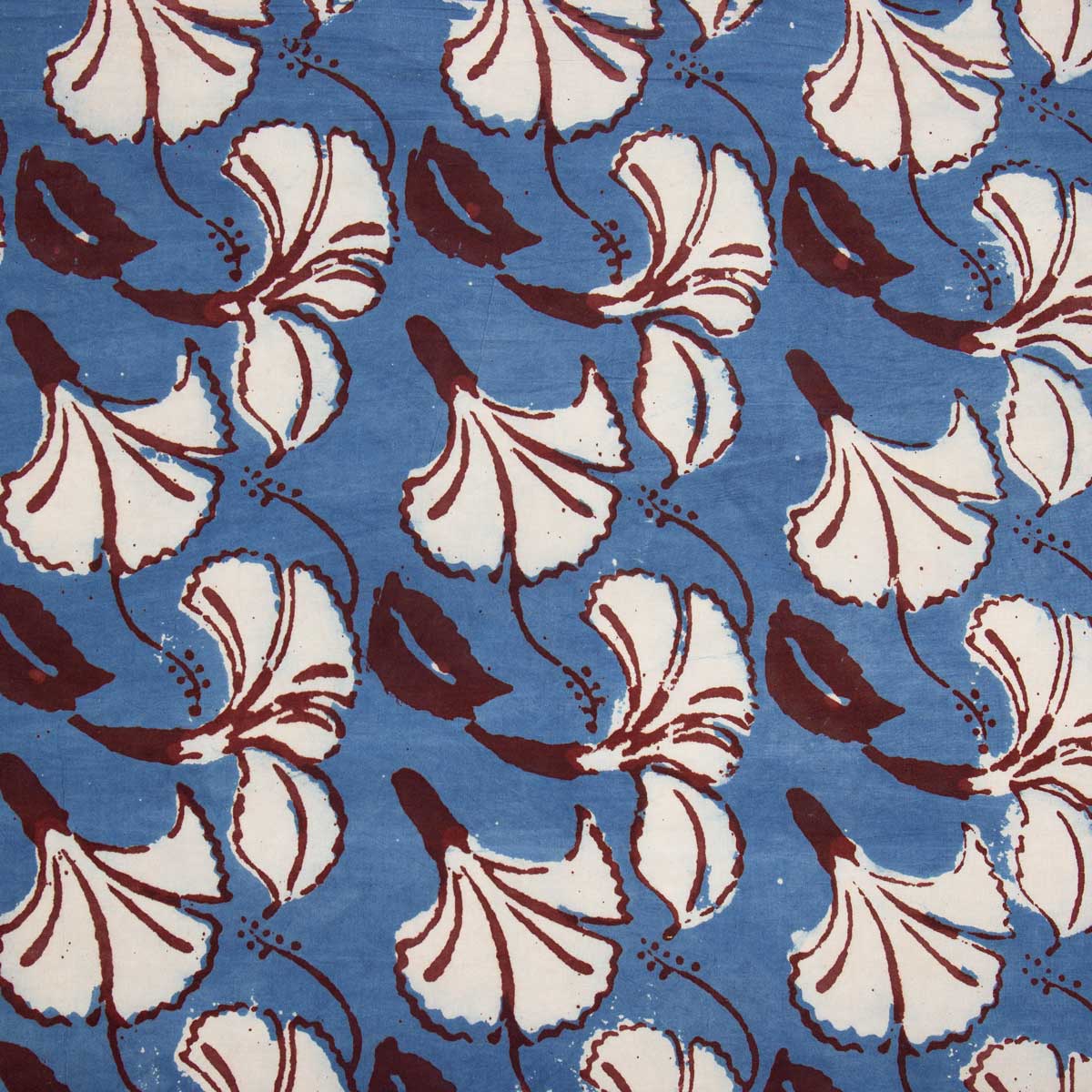 NATURAL Ginkgo Fabric, indigo/red