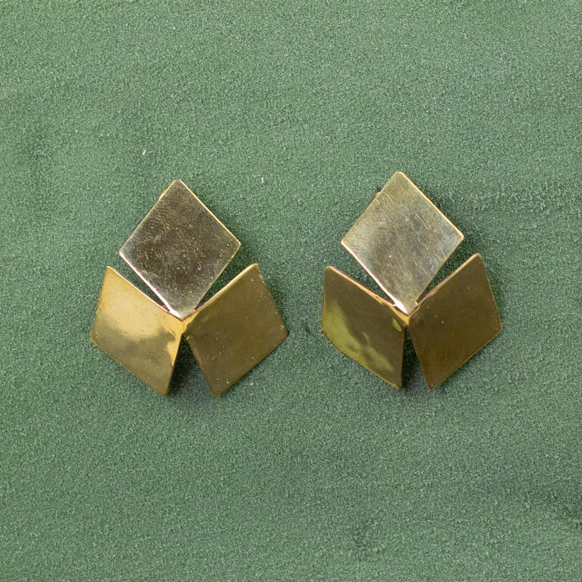 THREE ROMBS Earrings, brass