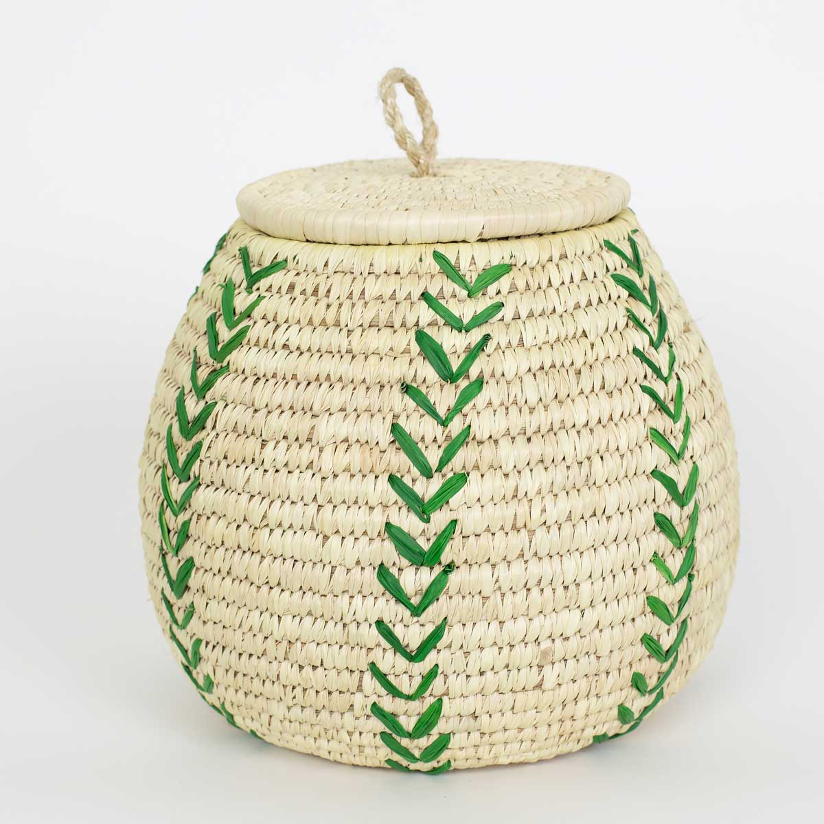 PALM FLOWER Basket w lid, nature/green