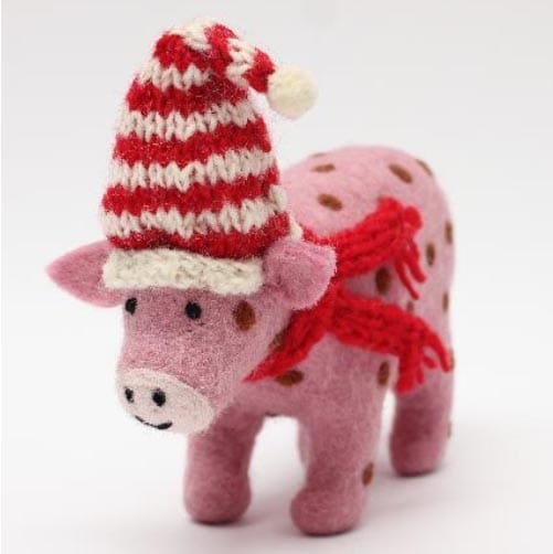 PIG WITH STRIPED CAP Christmas Ornament
