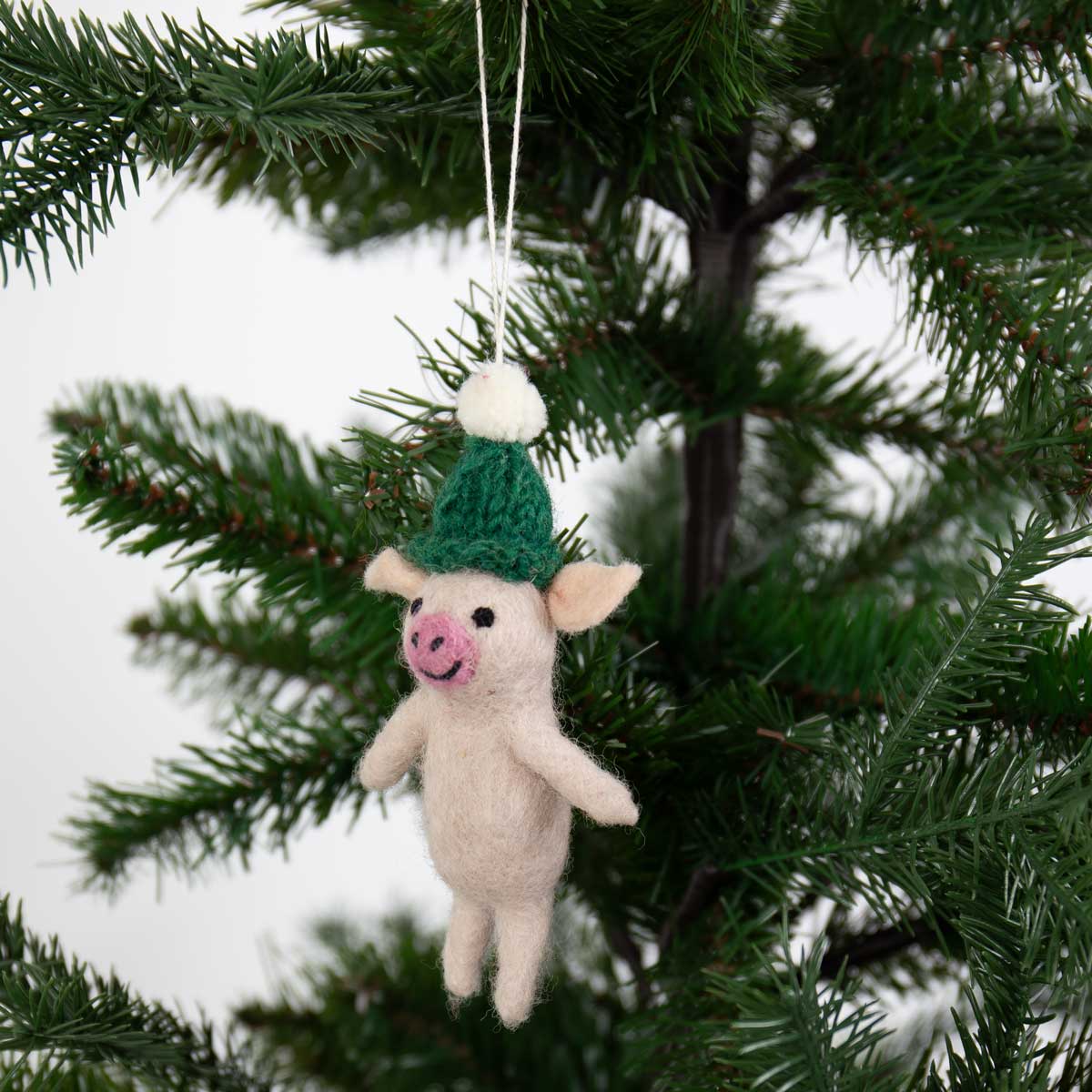 PIG GREEN TOP HAT Chirstmas ornament