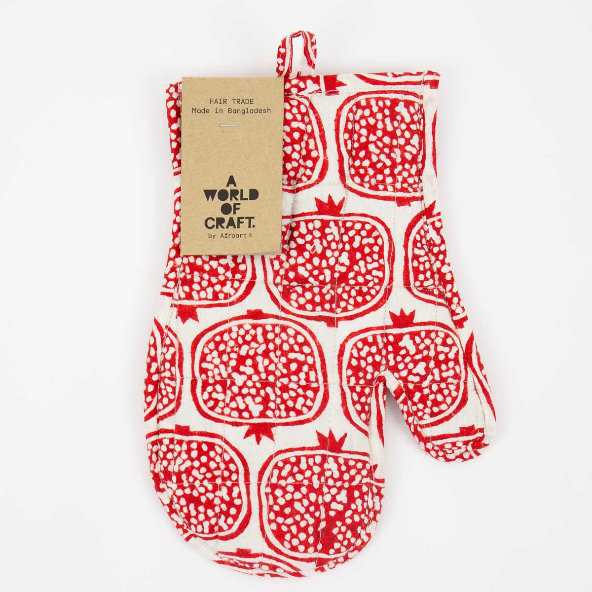 POMEGRANATE Oven glove, offwhite/red