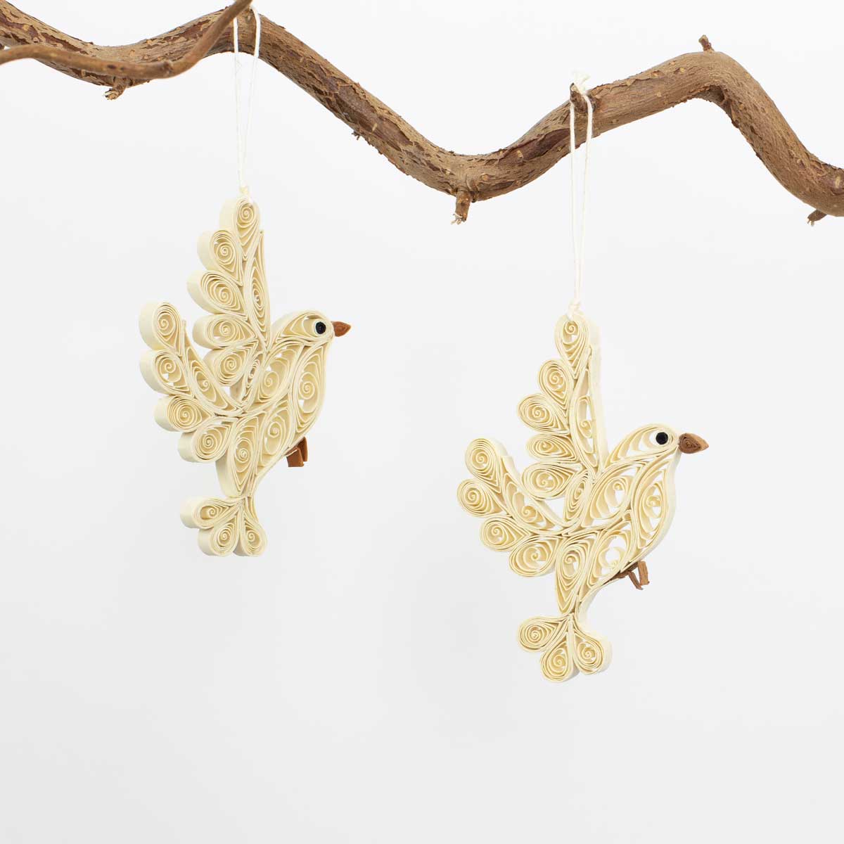 QUILLED DOVE Ornament 2 pack, white